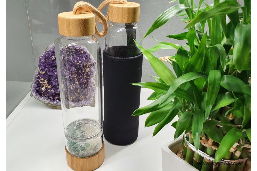 Glasflasche mit Aventurin & Bergkristall